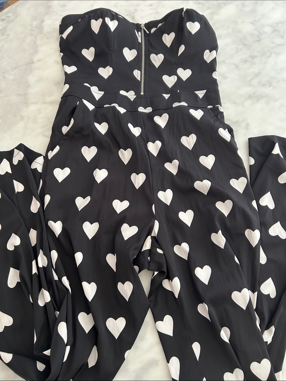 2B Bebe Black Strapless Heart-Print Jumpsuit